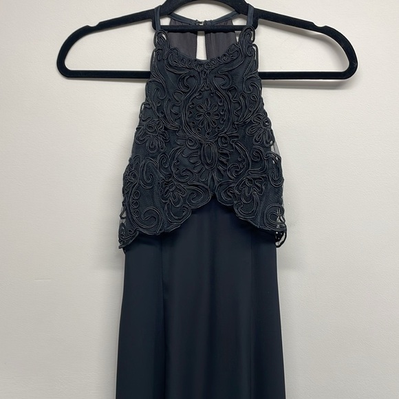 Vintage 90’s Betsy & Adam High Neck Halter Soutache Formal Long Gown Dress 3/4 - Picture 2 of 16